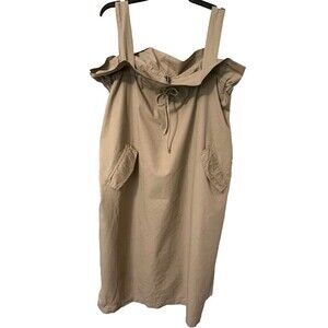 Lagenlook Overall Jumper Paper Bag Dress Tan Khaki Cotton Apron Roomy Minimal L